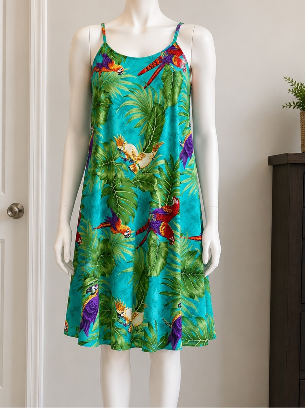 Adam Teal Tropical Parrot Print Sundress